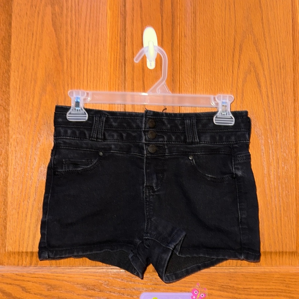 Blue spice three button jean shorts